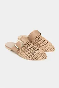 Nisantasi Shoes Best Tan Knitting Belt Detailed Flat Sole Women Slippers - Image 10