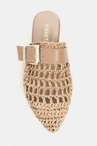 Nisantasi Shoes Best Tan Knitting Belt Detailed Flat Sole Women Slippers - Image 8