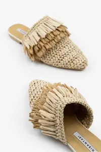 Nisantasi Shoes VIANA Beige Knitting Beige Tan Tassel Detailed Women Slippers - Image 8