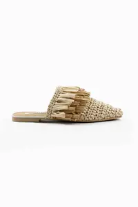 Nisantasi Shoes VIANA Beige Knitting Beige Tan Tassel Detailed Women Slippers - Image 9
