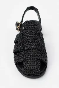 Nisantasi Shoes Ramona Black Wicker Knitting Arka Belt Detailed Flat Sole Women Sandals - Image 10
