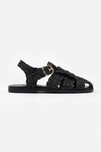 Nisantasi Shoes Ramona Black Wicker Knitting Arka Belt Detailed Flat Sole Women Sandals - Image 9