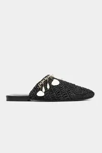 Nisantasi Shoes LISA Black Knitting Shell Detailed Women Slippers