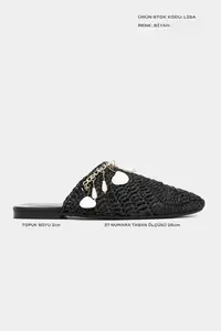 Nisantasi Shoes LISA Black Knitting Shell Detailed Women Slippers - Image 2