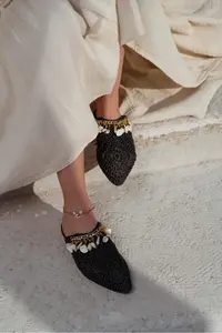 Nisantasi Shoes LISA Black Knitting Shell Detailed Women Slippers - Image 3