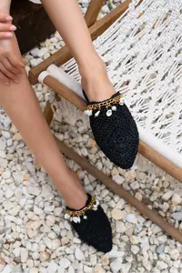 Nisantasi Shoes LISA Black Knitting Shell Detailed Women Slippers - Image 4