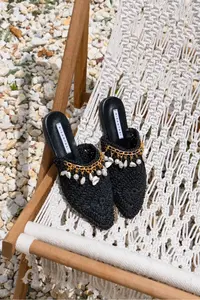 Nisantasi Shoes LISA Black Knitting Shell Detailed Women Slippers - Image 6