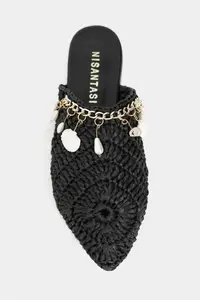 Nisantasi Shoes LISA Black Knitting Shell Detailed Women Slippers - Image 7