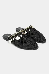 Nisantasi Shoes LISA Black Knitting Shell Detailed Women Slippers - Image 9