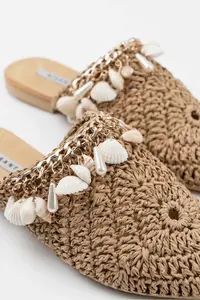 Nisantasi Shoes LISA Tan Knitting Shell Detailed Women Slippers - Image 3