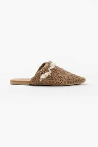Nisantasi Shoes LISA Tan Knitting Shell Detailed Women Slippers - Image 5