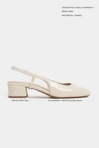 Nisantasi Shoes Harmony Beige raschel Blunt Toe Belt Detailed Short Heels Women Flats - Image 2