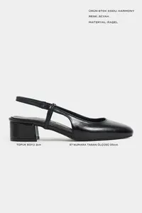 Nisantasi Shoes Harmony Black RUSTIC Patterned Blunt Toe Belt Detailed Short Heels Women Flats - Image 2