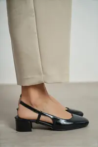 Nisantasi Shoes Harmony Black RUSTIC Patterned Blunt Toe Belt Detailed Short Heels Women Flats - Image 9