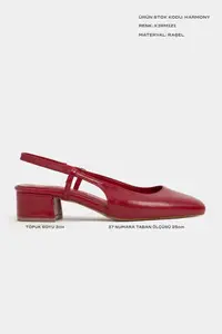 Nisantasi Shoes Harmony Red raschel Blunt Toe Belt Detailed Short Heels Women Flats - Image 2
