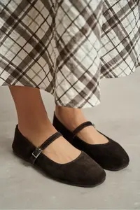 Nisantasi Shoes Mono DARK COFFEE GENUINE Leather Hair Clip Detailed Flat Sole Women Flats - Image 6