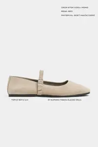 Nisantasi Shoes Mono Beige GENUINE Leather Hair Clip Detailed Flat Sole Women Flats - Image 2
