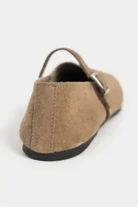 Nisantasi Shoes Mono ROME Beige GENUINE Leather Hair Clip Detailed Flat Sole Women Flats - Image 4