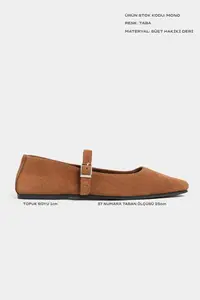 Nisantasi Shoes Mono Tan Suede GENUINE Leather Hair Clip Detailed Flat Sole Women Flats - Image 2