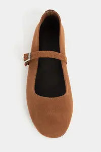 Nisantasi Shoes Mono Tan Suede GENUINE Leather Hair Clip Detailed Flat Sole Women Flats - Image 3