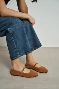 Nisantasi Shoes Mono Tan Suede GENUINE Leather Hair Clip Detailed Flat Sole Women Flats - Image 6