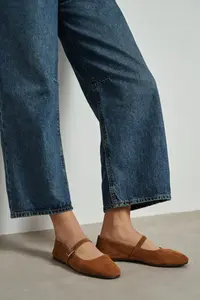 Nisantasi Shoes Mono Tan Suede GENUINE Leather Hair Clip Detailed Flat Sole Women Flats - Image 8