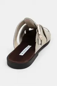 Nisantasi Shoes Honey Beige GENUINE Suede Hair Clip Detailed Flat Sole Women Slippers - Image 8