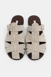 Nisantasi Shoes Honey Beige GENUINE Suede Hair Clip Detailed Flat Sole Women Slippers - Image 9