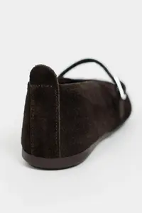 Nisantasi Shoes Mera Brown Suede Hair Clip Detailed GENUINE Leather Hair Clip Detailed Flat Sole Women Flats - Image 5