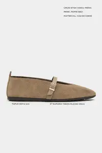 Nisantasi Shoes Mera ROME Beige  Suede Hair Clip Detailed GENUINE Leather Hair Clip Detailed Flat Sole Women Flats - Image 2
