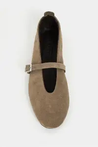 Nisantasi Shoes Mera ROME Beige  Suede Hair Clip Detailed GENUINE Leather Hair Clip Detailed Flat Sole Women Flats - Image 3