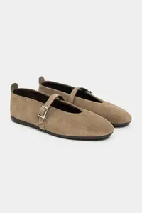 Nisantasi Shoes Mera ROME Beige  Suede Hair Clip Detailed GENUINE Leather Hair Clip Detailed Flat Sole Women Flats - Image 5