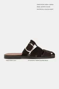 Nisantasi Shoes Lenox BITTER BROWN GENUINE SUEDE Belt Detailed Flat Sole Women Slippers - Image 2