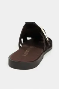 Nisantasi Shoes Lenox BITTER BROWN GENUINE SUEDE Belt Detailed Flat Sole Women Slippers - Image 4