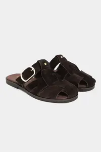 Nisantasi Shoes Lenox BITTER BROWN GENUINE SUEDE Belt Detailed Flat Sole Women Slippers - Image 5