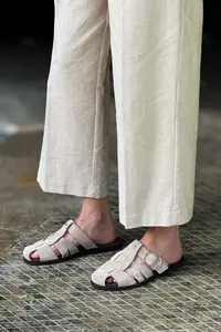 Nisantasi Shoes Lenox BEIGE GENUINE SUEDE Belt Detailed Flat Sole Women Slippers - Image 10