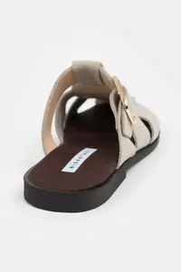 Nisantasi Shoes Lenox BEIGE GENUINE SUEDE Belt Detailed Flat Sole Women Slippers - Image 7