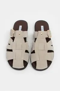 Nisantasi Shoes Lenox BEIGE GENUINE SUEDE Belt Detailed Flat Sole Women Slippers - Image 9