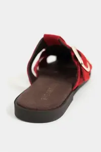 Nisantasi Shoes Lenox Red GENUINE SUEDE Belt Detailed Flat Sole Women Slippers - Image 4
