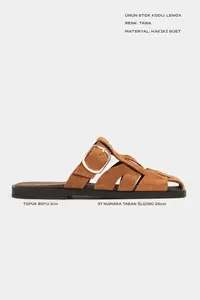 Nisantasi Shoes Lenox TABANE GENUINE SUEDE Belt Detailed Flat Sole Women Slippers - Image 2