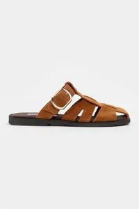 Nisantasi Shoes Lenox TABANE GENUINE SUEDE Belt Detailed Flat Sole Women Slippers - Image 7
