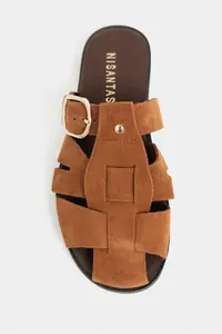 Nisantasi Shoes Lenox TABANE GENUINE SUEDE Belt Detailed Flat Sole Women Slippers - Image 9