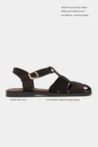 Nisantasi Shoes BIRD DARK BROWN SUEDE GENUINE LEATHER Hair Clip Detailed Flat Sole Women Sandals - Image 2