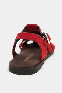 Nisantasi Shoes BIRD Red SUEDE GENUINE Leather Hair Clip Detailed Flat Sole Women Sandals - Image 4