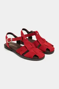Nisantasi Shoes BIRD Red SUEDE GENUINE Leather Hair Clip Detailed Flat Sole Women Sandals - Image 5