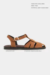 Nisantasi Shoes BIRD Tan Suede GENUINE Leather Hair Clip Detailed Flat Sole Women Sandals - Image 3