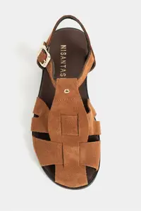 Nisantasi Shoes BIRD Tan Suede GENUINE Leather Hair Clip Detailed Flat Sole Women Sandals - Image 4