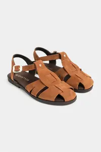 Nisantasi Shoes BIRD Tan Suede GENUINE Leather Hair Clip Detailed Flat Sole Women Sandals - Image 6