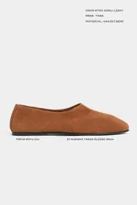 Nisantasi Shoes LIZOY Tan GENUINE Leather Flat Sole Women Flats - Image 2