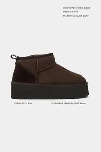 Nisantasi Shoes Coco Brown Suede Leather Thick Insole FURRY Women Boots - Image 2